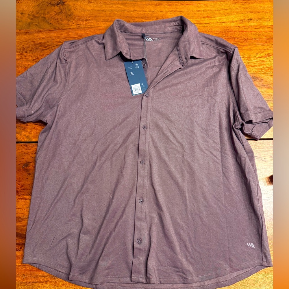 NWT VRST Men's Short Sleeve Button Down Shirt in Deep Violet Heather XL